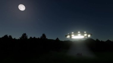 Retro ufo ineği uçan daire Uzaylı Gece Ayı