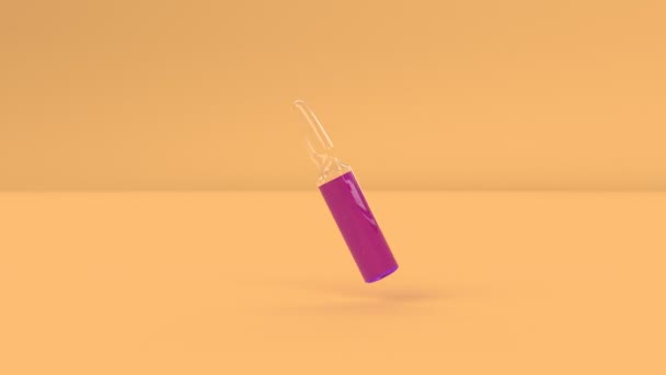 Стеклянная ампула с розовым лекарством способна петлю бесшовной — стоковое видео