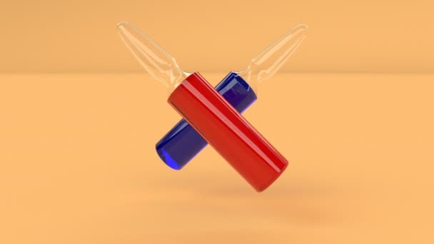 Ampoules with red and blue vaccines float in the air able to loop seamless — Stock Video