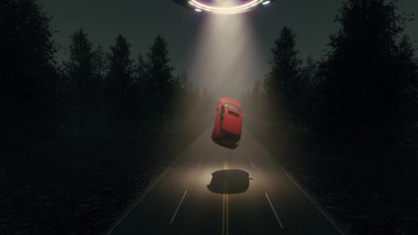 UFO rode auto Platteland landschap nacht — Stockvideo