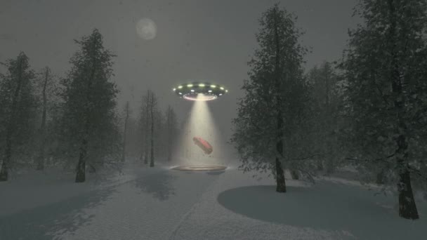 Alien UFO inverno árvore de Natal fundo — Vídeo de Stock