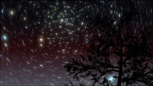 Hermoso paisaje de cielo nocturno con senderos de estrellas circulares — Vídeos de Stock