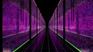 Koridor Büyük Bilgisayarlar Veri Merkezi Rack Sunucularıyla Dolu Kırmızı Öğrenme
