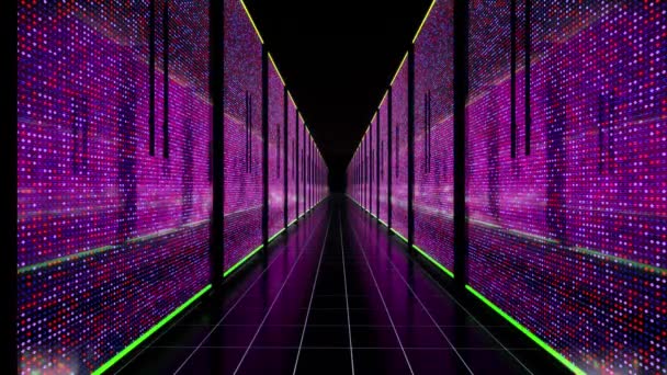 Corridor Big Computer Data Center Red Plein de serveurs de rack iot apprentissage — Video