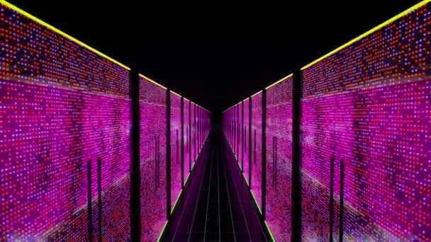 Modern adatközpont szerverek szoba neon fények AI iot tanulás — Stock videók
