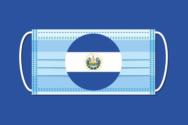 Mavi arka planda yuvarlak El Salvador bayrağı olan tıbbi maske taşıyıcısı. Düz tasarım