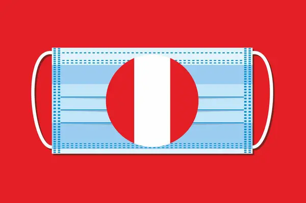 Wektor Maski Medycznej Okrągłą Flagą Peru Czerwonym Tle Płaska Konstrukcja — Wektor stockowy