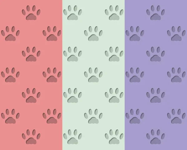 Patrón Sin Fin Huellas Gato Diferentes Colores Recorrido Cóncavo Volumétrico — Vector de stock