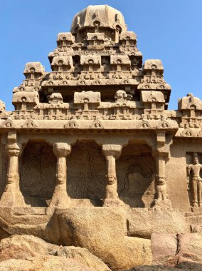 Drarmaraja Ratha Pancha Rathas kompleksinde Mahabalipuram, Tamil nadu, Hindistan