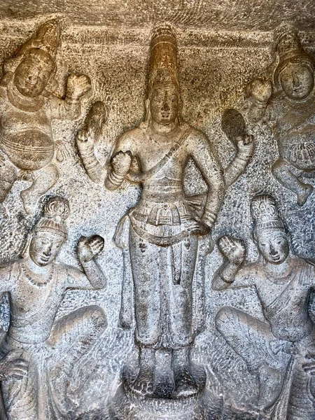 Den Monolithischen Höhlentempeln Von Mahabalipuram Tamil Nadu Indien Sind Aus — Stockfoto