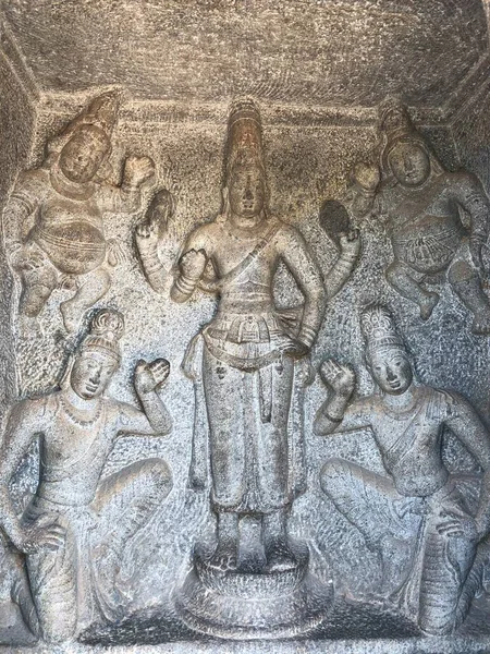 Den Monolithischen Höhlentempeln Von Mahabalipuram Tamil Nadu Indien Sind Aus — Stockfoto