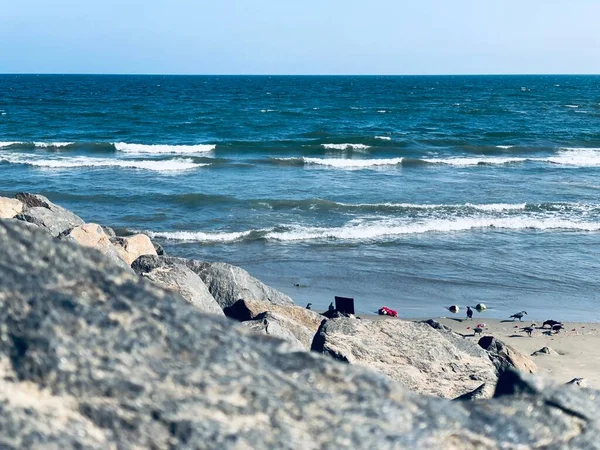 Meereswellen Strand Mit Felsen Strand Von Ennore Tamil Nadu — Stockfoto