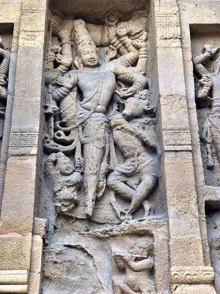 Tanrı Nın Aslanların Kumtaşı Heykelleri Kancheepuram Daki Antik Kanchi Kailasanathar — Stok fotoğraf