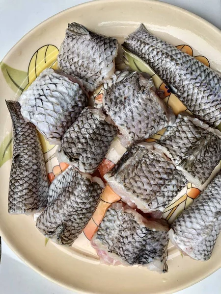 Frischer Fisch Zum Kochen Kleine Stücke Geschnitten — Stockfoto