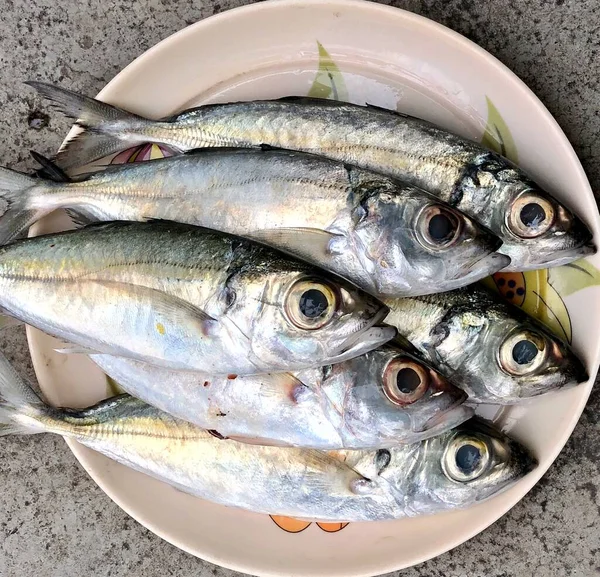 Frischer Fisch Auf Dem Teller Zum Verkauf Auf Dem Markt — Stockfoto