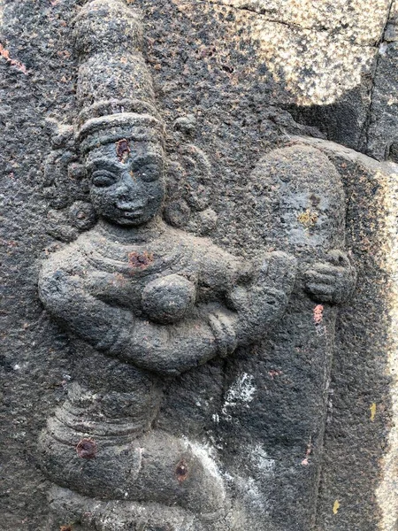 Deusa Segurando Escultura Shiva Linga Bas Escultura Relevo Esculpida Nas — Fotografia de Stock