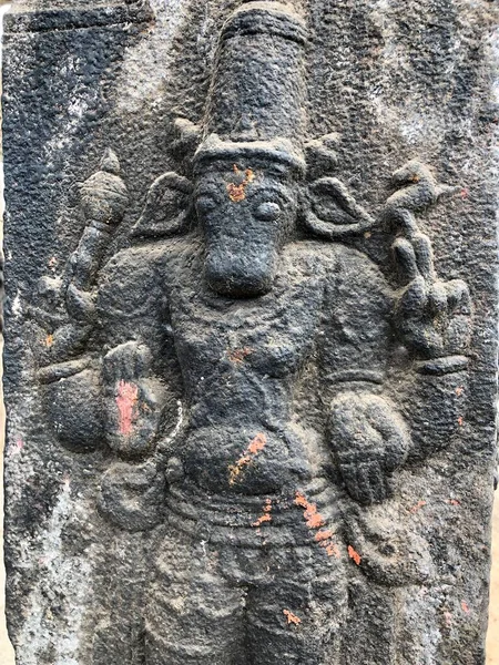 Gott Mit Kalbskopfskulptur Bas Relief Skulptur Den Steinmauern Des Shiva — Stockfoto