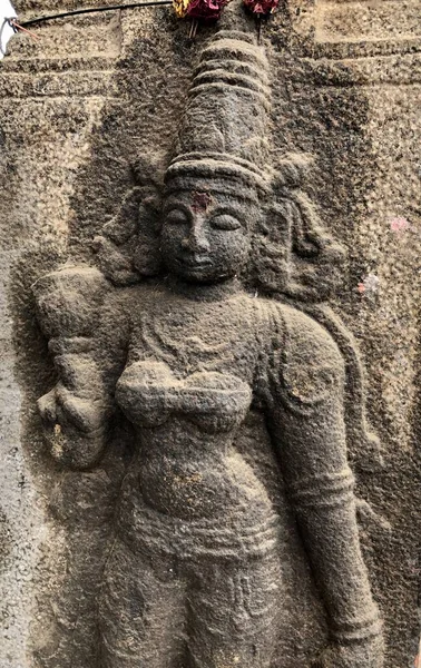 Bas Reliefskulptur Hinduisk Gudinna Snidad Väggarna Shiva Tempel Vid Tamil — Stockfoto