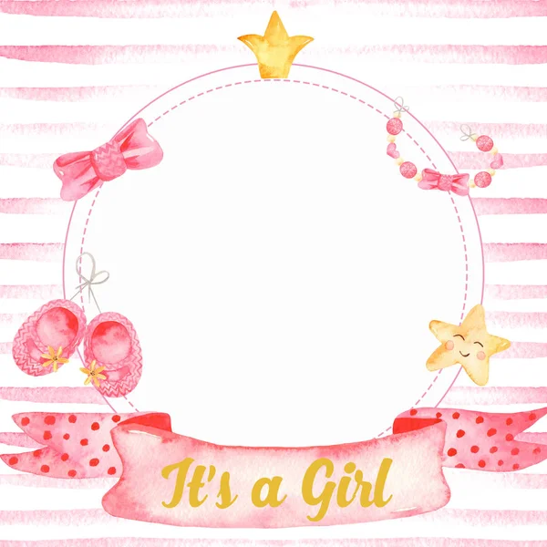 ピンク水彩フレームのための新生児女の子 — ストック写真