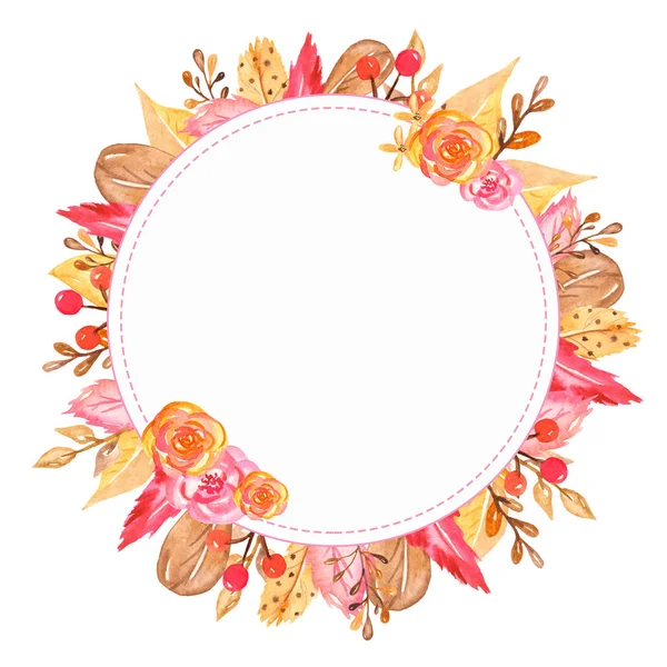 Акварельна рамка для новонародженої дівчинки рожева з квітами і листям — стокове фото