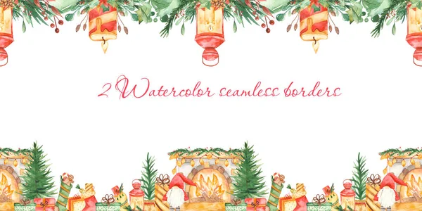 Watercolor fronteiras sem costura lareira de Natal — Fotografia de Stock