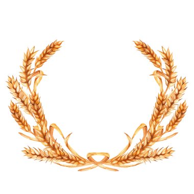 Kurutulmuş buğday kulağı. Logo için suluboya el çizimi çelenk