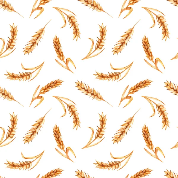 Wheat Spikelets White Background Watercolor Seamless Pattern — Stock Photo, Image