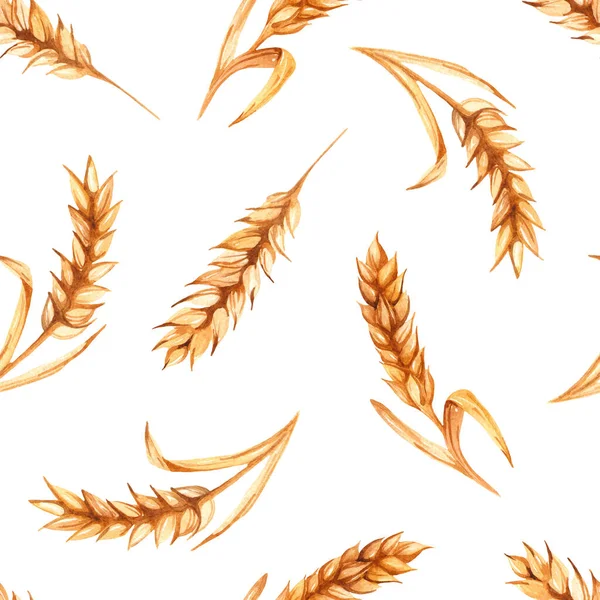 Wheat Spikelets White Background Watercolor Seamless Pattern — Stock Photo, Image