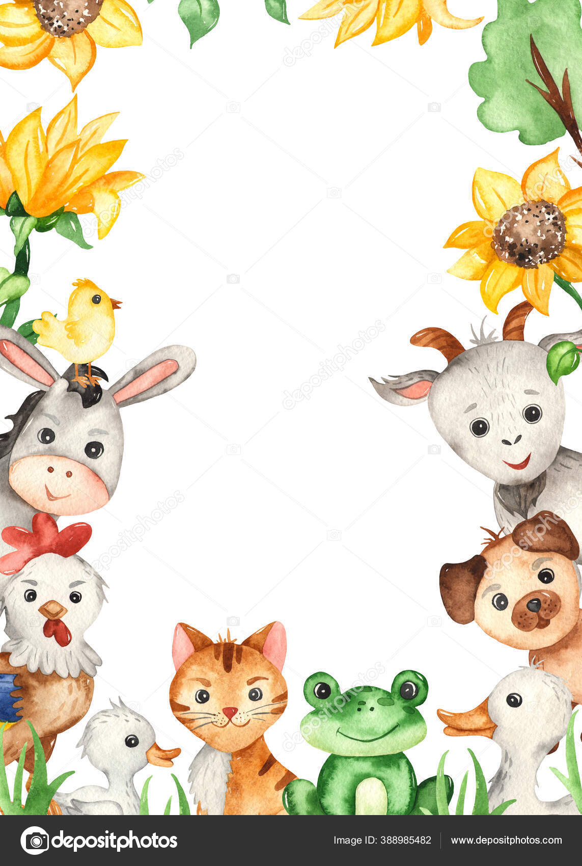 Animaux Ferme Oie Chèvre Âne Grenouille Chat Chien Cadre Rectangulaire —  Illustration de stock par ©MarinaErmakova - 388985482, image size:1143x1700