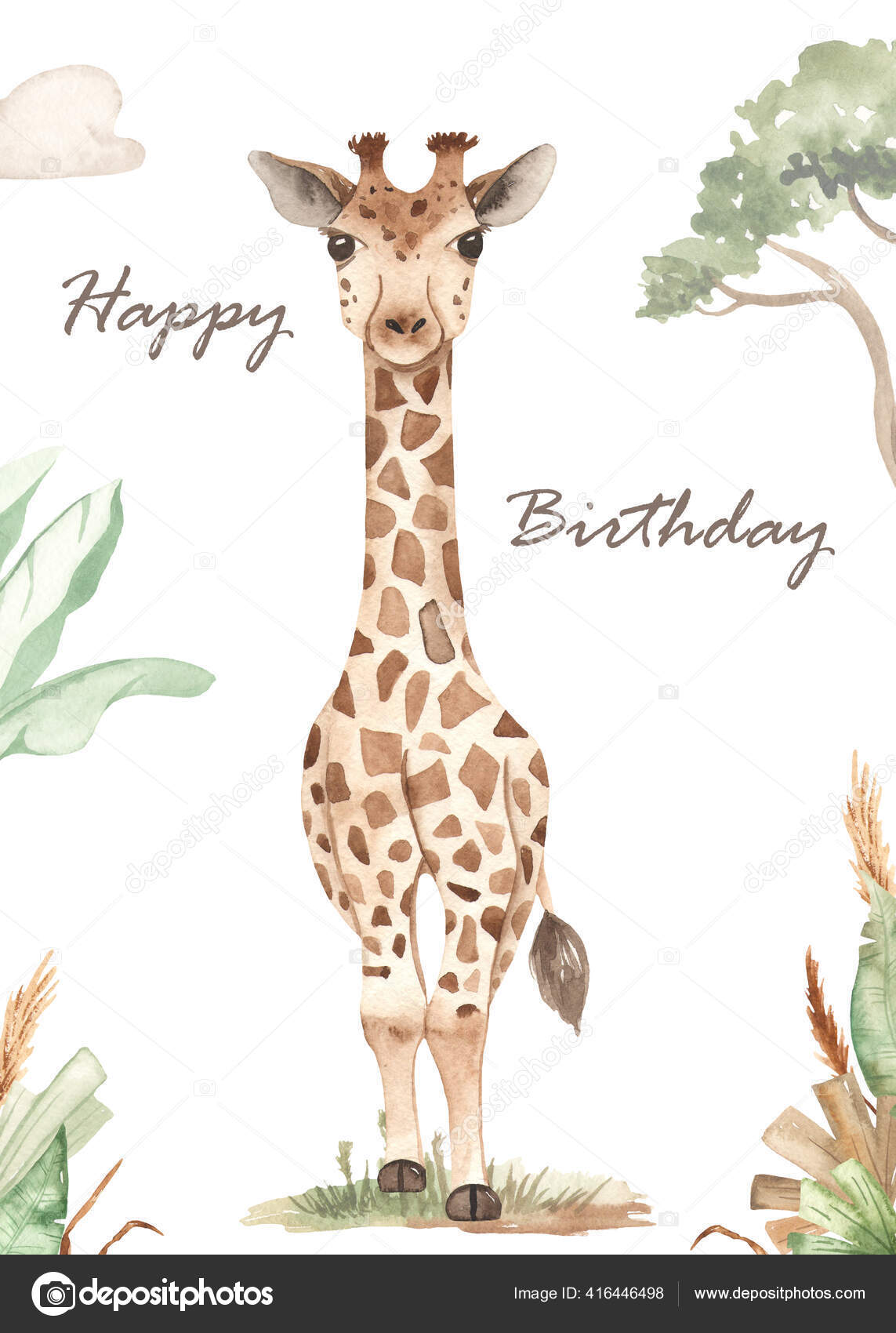 Cute Animal Giraffe Illustration Savanna Watercolor Happy Birthday Card Stock Photo by ©MarinaErmakova 416446498 Cute Animal Giraffe Illustration Savanna Watercolor Happy Birthday Card Stock Photo by ©MarinaErmakova 416446498