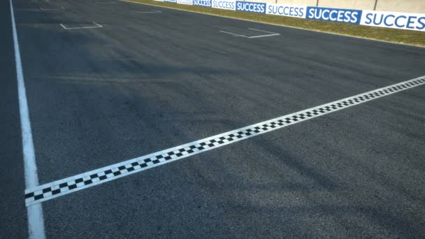 Автомобили Формулы-1, пересекающие финишную черту - статическая камера — стоковое видео