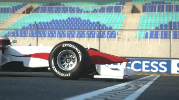 F1 αγωνιστικό αυτοκίνητο διασχίζοντας γραμμή τερματισμού — Αρχείο Βίντεο