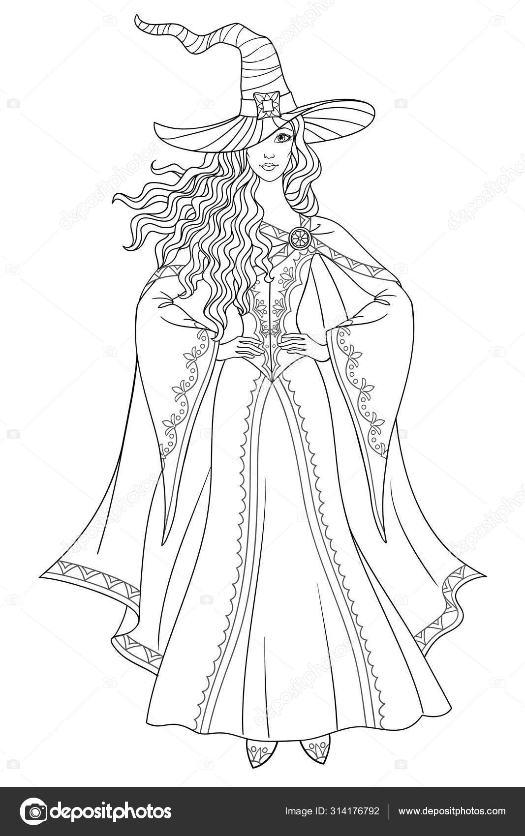 Vettoriale stockBella strega di Halloween in posa in abito vintage in styl  celtico di ©Shafran13 #314176792, image size:1067x1700