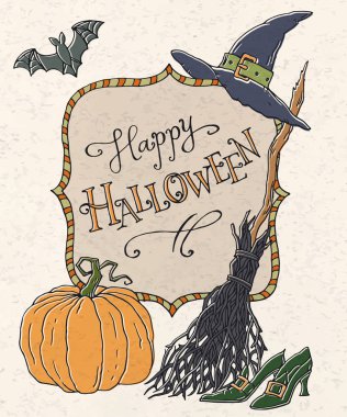 Tasarım için Cadılar Bayramı el çizimi vektör yazı tahtası çizimi.