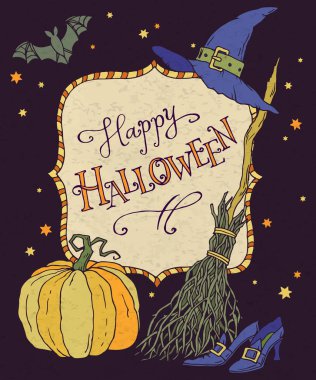 Cadılar Bayramı el çizimi renkli vektör çizimi