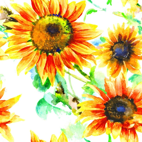 Słoneczniki akwarela bezszwowe wzór — Zdjęcie stockowe