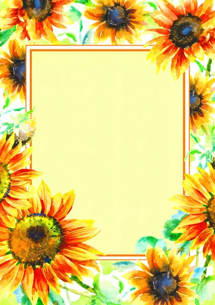 Acuarela mano pintura girasoles marco para el diseño . — Foto de Stock