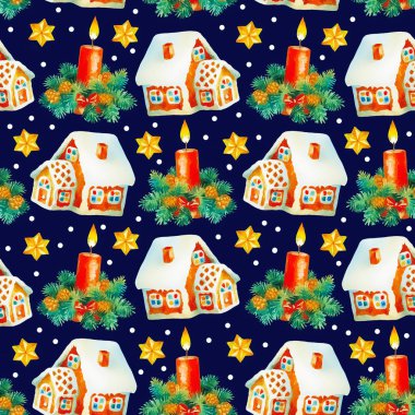 El boyası suluboya ile Noel tatili kusursuz deseni