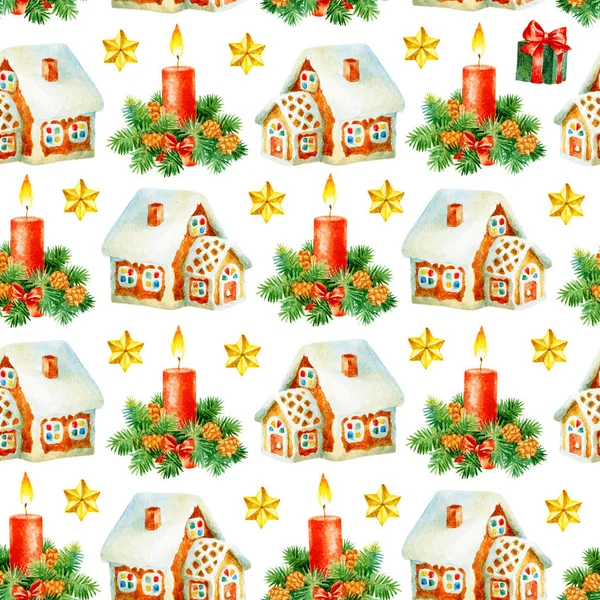 Jul semester sömlöst mönster med handfärg akvarell ch — Stockfoto