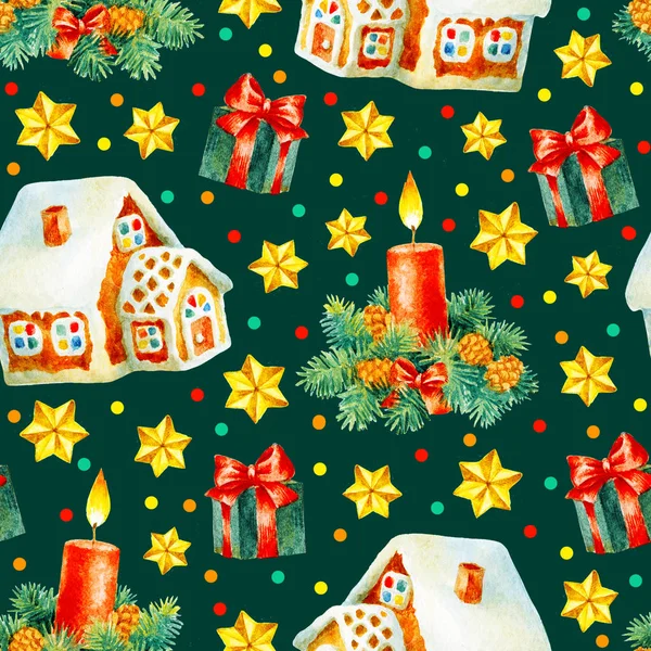 Karácsonyi ünnep zökkenőmentes minta kézi festék akvarell ch — Stock Fotó