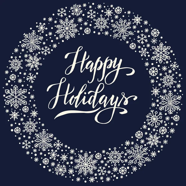 Mutlu tatiller, kar tanesi çerçeveli Noel arkaplanı, kış çelengi, tebrik kartı şablonu, davetiye, poster.