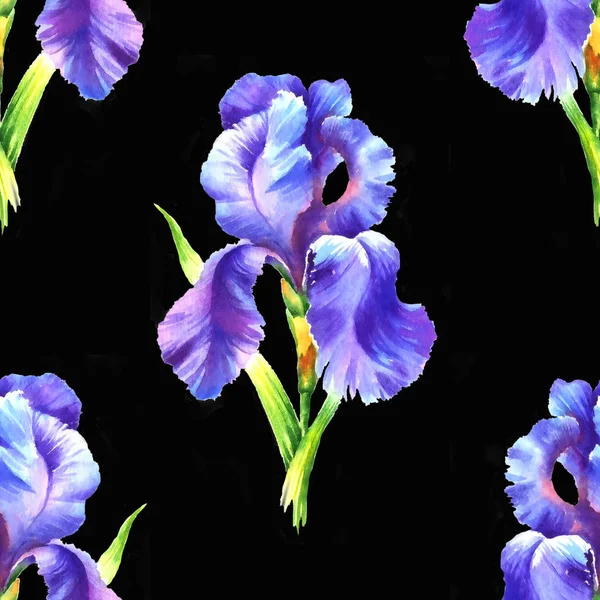 Acquerello Mano Pittura Iris Fiore Modello Senza Soluzione Continuità Tessile — Foto Stock