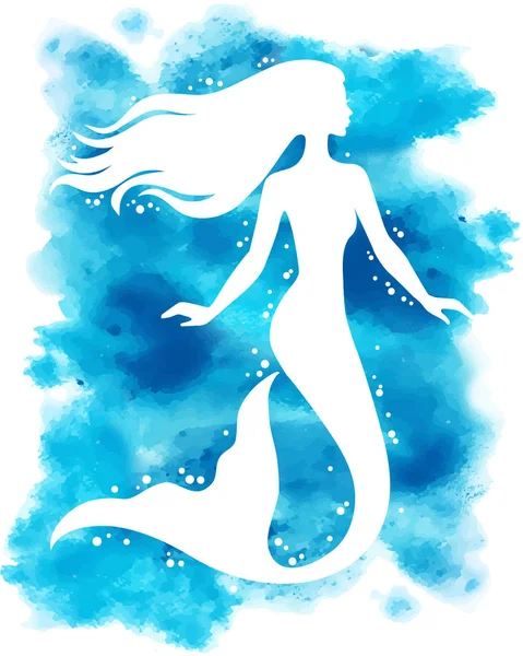 Mermaid, watercolor vector silhouette illustration. — Stock Vector