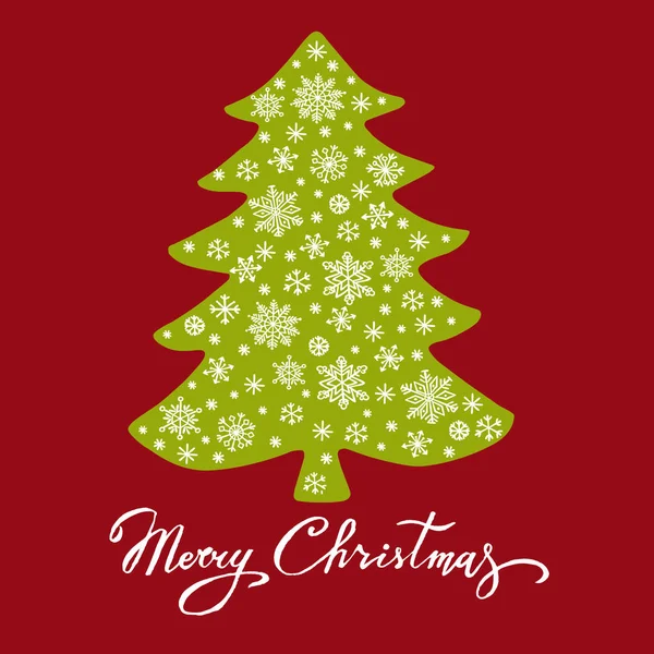 Weihnachtsbaum-Silhouette mit Schneeflocken, Vektorillustration — Stockvektor