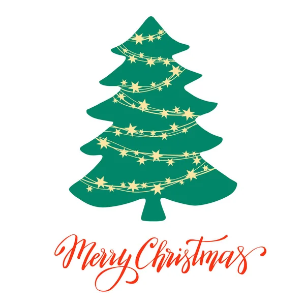 Weihnachtsbaum Silhouette Mit Schneeflocken Vektorabbildung Isoliert Auf Weißem Hintergrund Vorlage — Stockvektor