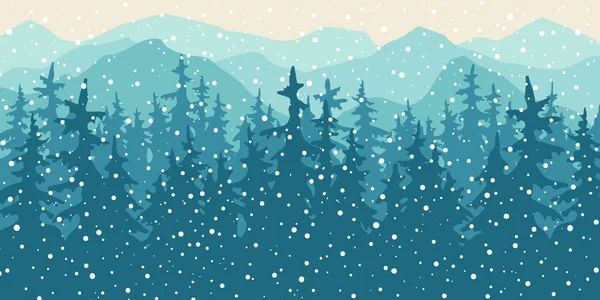 Natur Vektor Hintergrund, Winterlandschaft im Schneefall mit Moun — Stockvektor