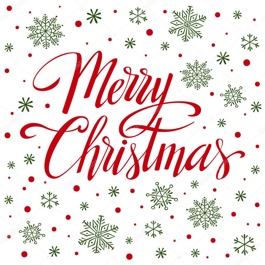Merry Christmas, hand written lettering, vector template for gre