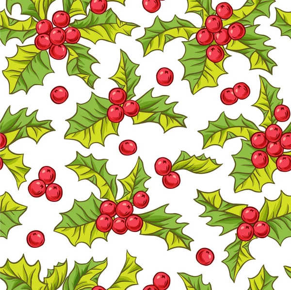 Seamless Vector Pattern Holly Berries Holiday Christmas Background — Stock Photo, Image