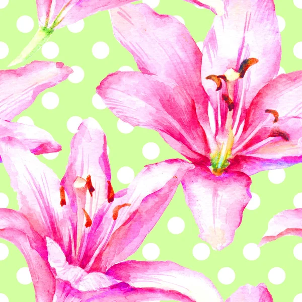 Aquarell Handfarbe Rosa Lilie Nahtloses Muster Vorlage Für Textilien Tapeten — Stockfoto