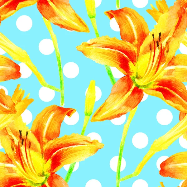 Aquarell Handfarbe Orange Lilie Nahtloses Muster Für Textilien Verpackung Scrapbooking — Stockfoto